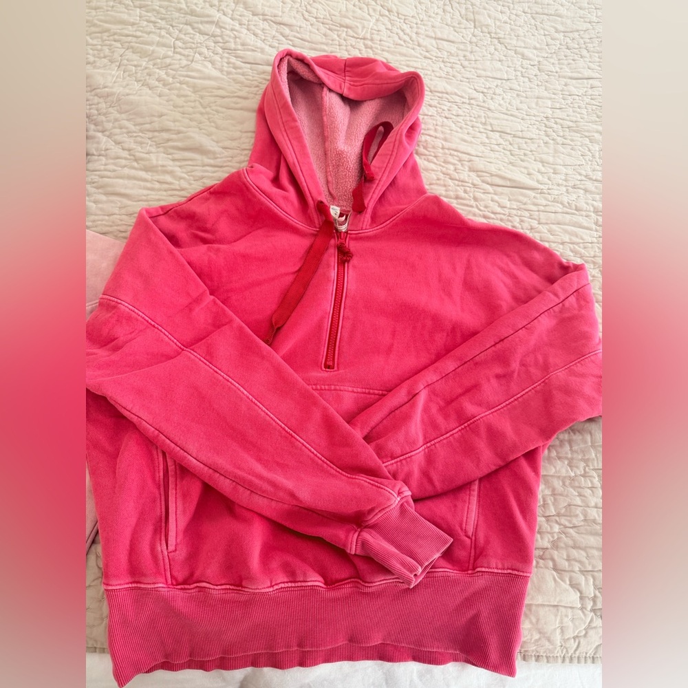 Free People Vibrant Pink Hoodie Sweatshirt half zipper